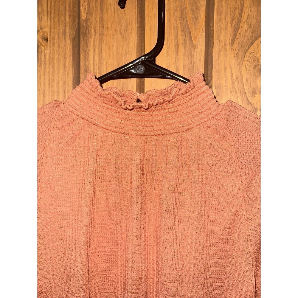 Free People Boulevard Boulevard Textured Top Long Sleeve Mock Neck Orange S - Picture 3 of 6